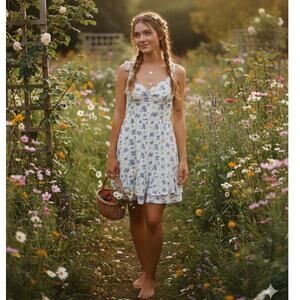 Open Back Summer Dress Blue & White Cottagecore  | Hollister California SZ S